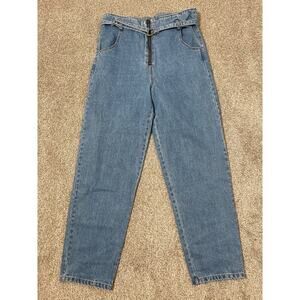 Black Label Womens High Waist Retro Boho Belted Straight Leg Jeans Light Wash 11